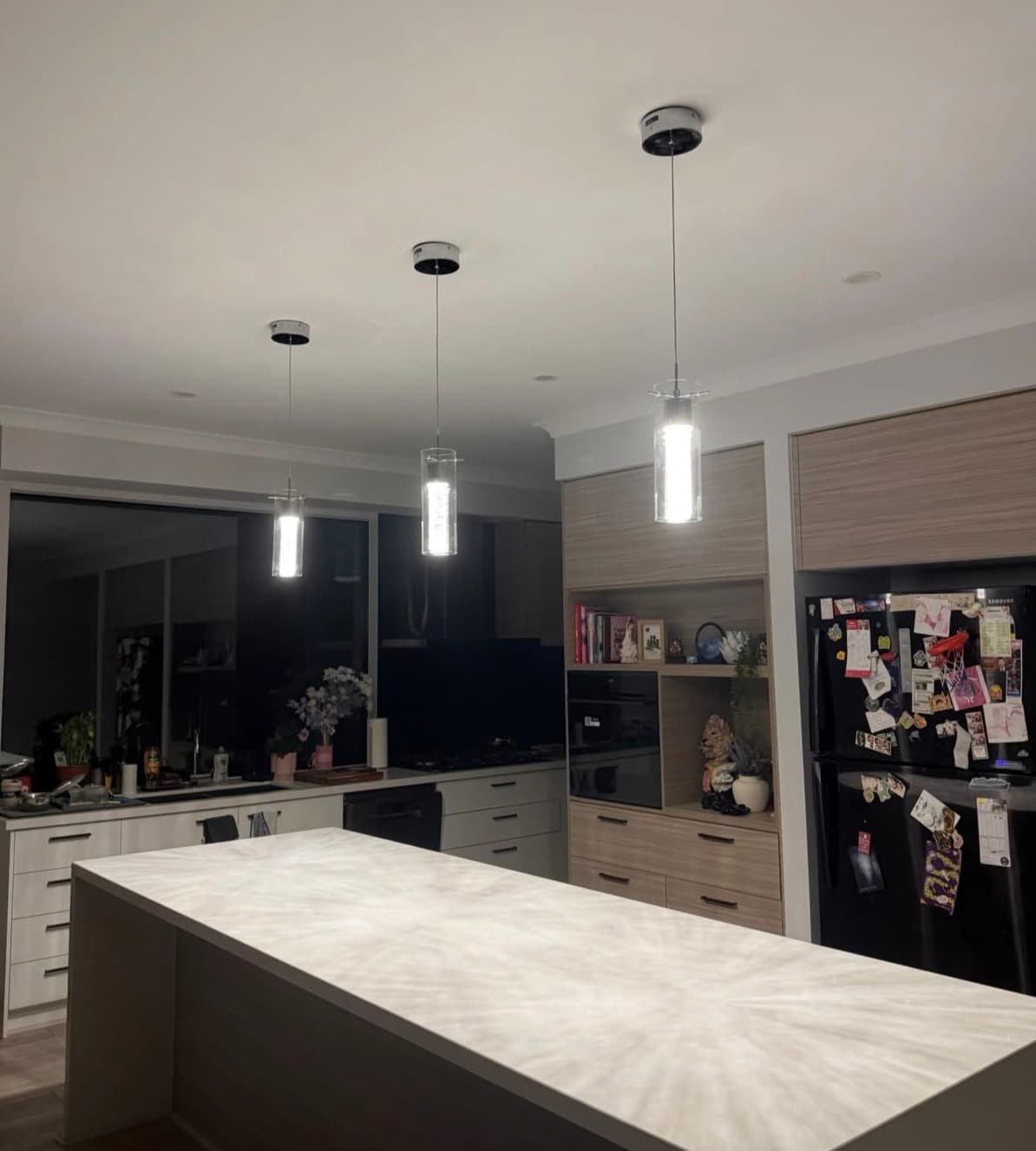Kitchen pendant and downlight installation by Ampix Electrical